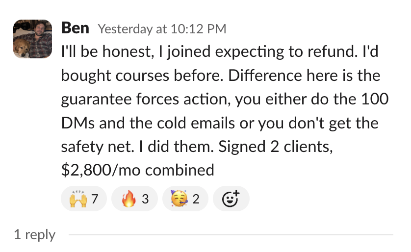 Member message in the Client Accelerator Slack