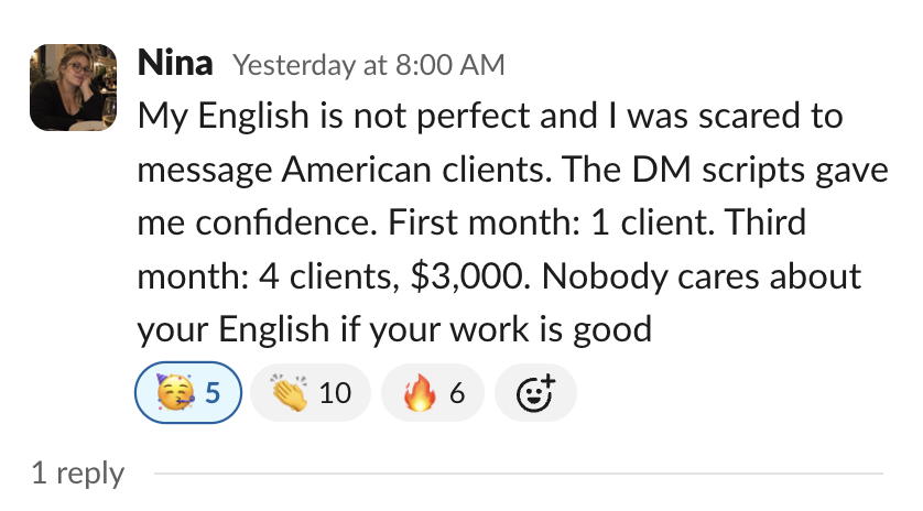 Member message in the Client Accelerator Slack