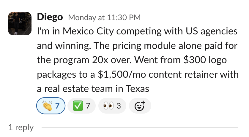 Member message in the Client Accelerator Slack