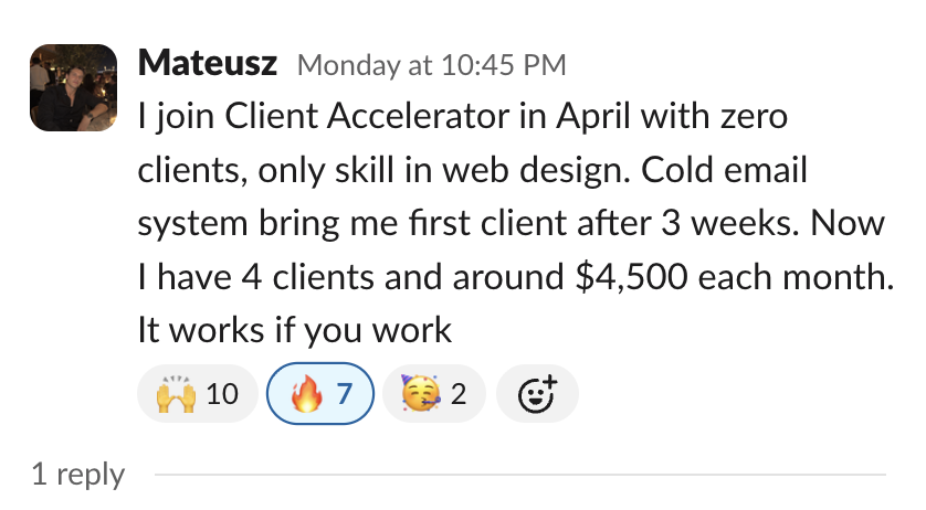 Member message in the Client Accelerator Slack