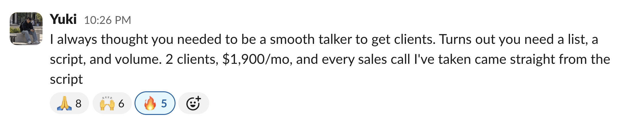 Member message in the Client Accelerator Slack