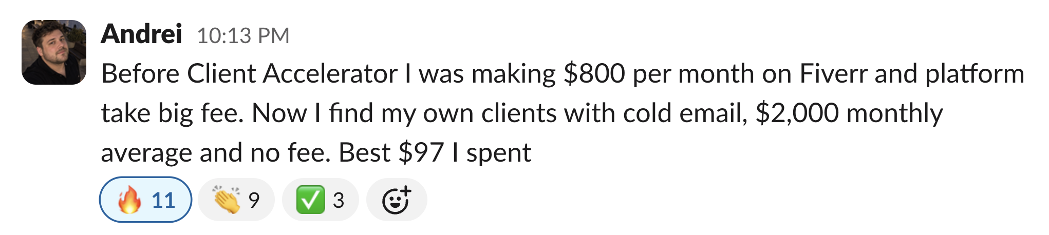 Member message in the Client Accelerator Slack
