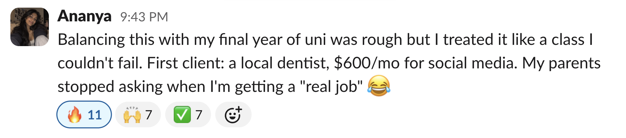 Member message in the Client Accelerator Slack