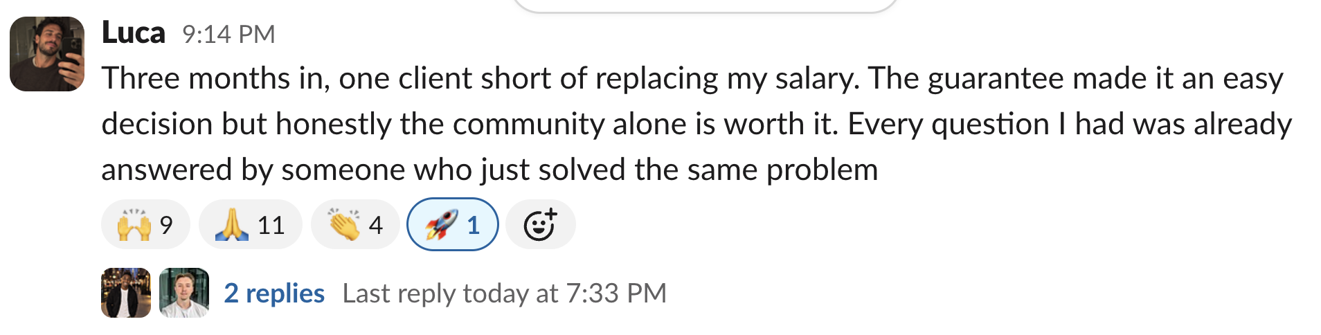 Member message in the Client Accelerator Slack