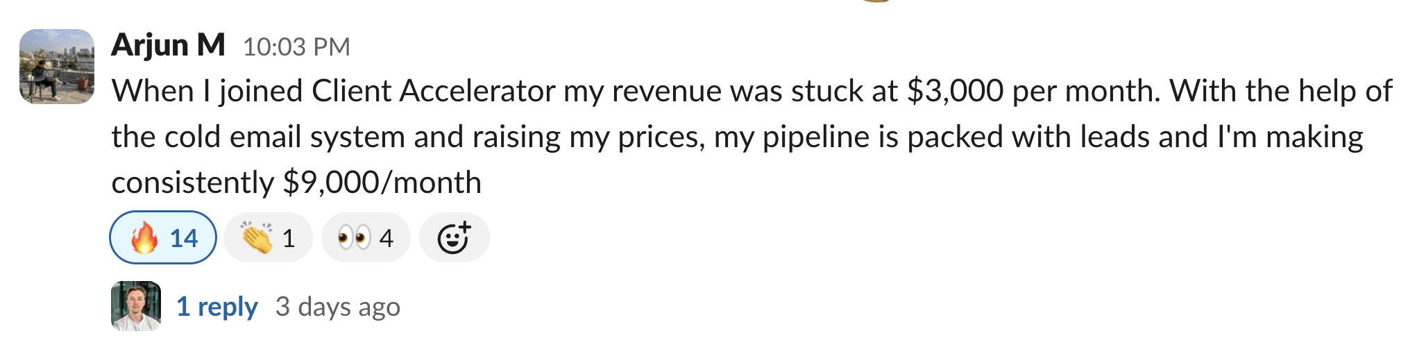 Member message in the Client Accelerator Slack