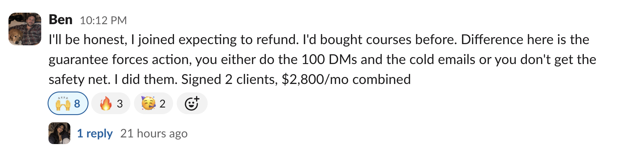Member message in the Client Accelerator Slack